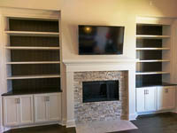 White Custom Bookcases with Brown Tongue and Groove Backing in Frisco Texas