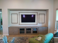 Gray Stained Maple Custom TV Console Cabinets in Robson Ranch Texas