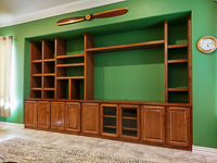 Brown Stained Maple Custom Entertainment Center Cabinets in Robson Ranch Texas