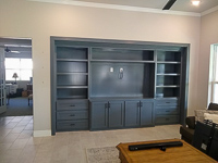 Dark Blue Custom Entertainment Center Cabinets in Robson Ranch Texas
