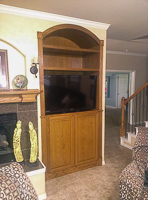 Red Oak Arch Top Custom Entertainment Center Cabinets in Providence Texas