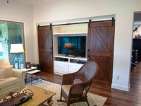 Custom Entertainment Center Cabinets with Barn Doors in Denton Texas
