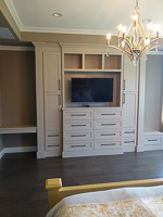 Beige Custom Entertainment Center Cabinets in Robson Ranch Texas