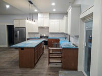 White Paint and Stained Red Oak Custom Kitchen Cabinets in Valley View Texas