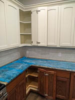 White Paint and Stained Red Oak Custom Kitchen Cabinets in Valley View Texas