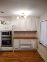 White Paint Custom Kitchen Cabinets with Maple Butcher Block Top in Denton Texas