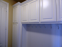 white custom laundry and mud room cabinets in Roanoke Texas