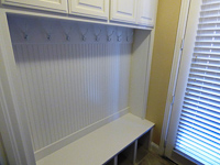 white custom laundry and mud room cabinets in Roanoke Texas