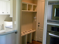 antique white custom mud room cabinets in Prosper Texas