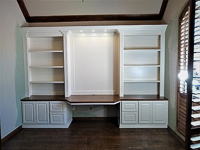 White Custom Home Office Cabinets with Red Oak Countertop in McKinney Texas
