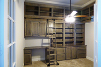 Gray Stained Custom Home Office Cabinets with Library Ladder in Lantana Texas