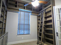Gray Stained Custom Home Office Cabinets with Library Ladder in Lantana Texas